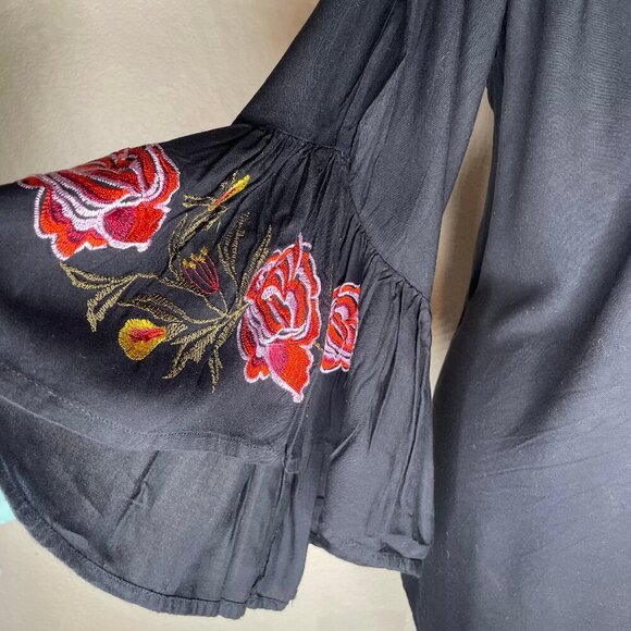 Feathers Women's Black Floral Embroidery Ruffle Midi Mini Dress Whimsygoth XL - Picture 4 of 10